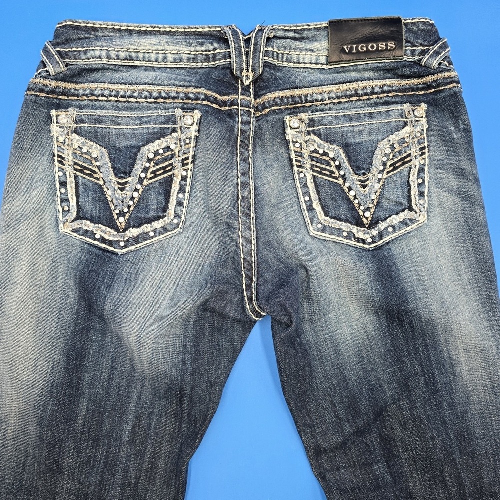 Vigoss The Chelsea Bootcut Jeans‎ Embellished Thick Stitch Dark Wash Size 30x33
